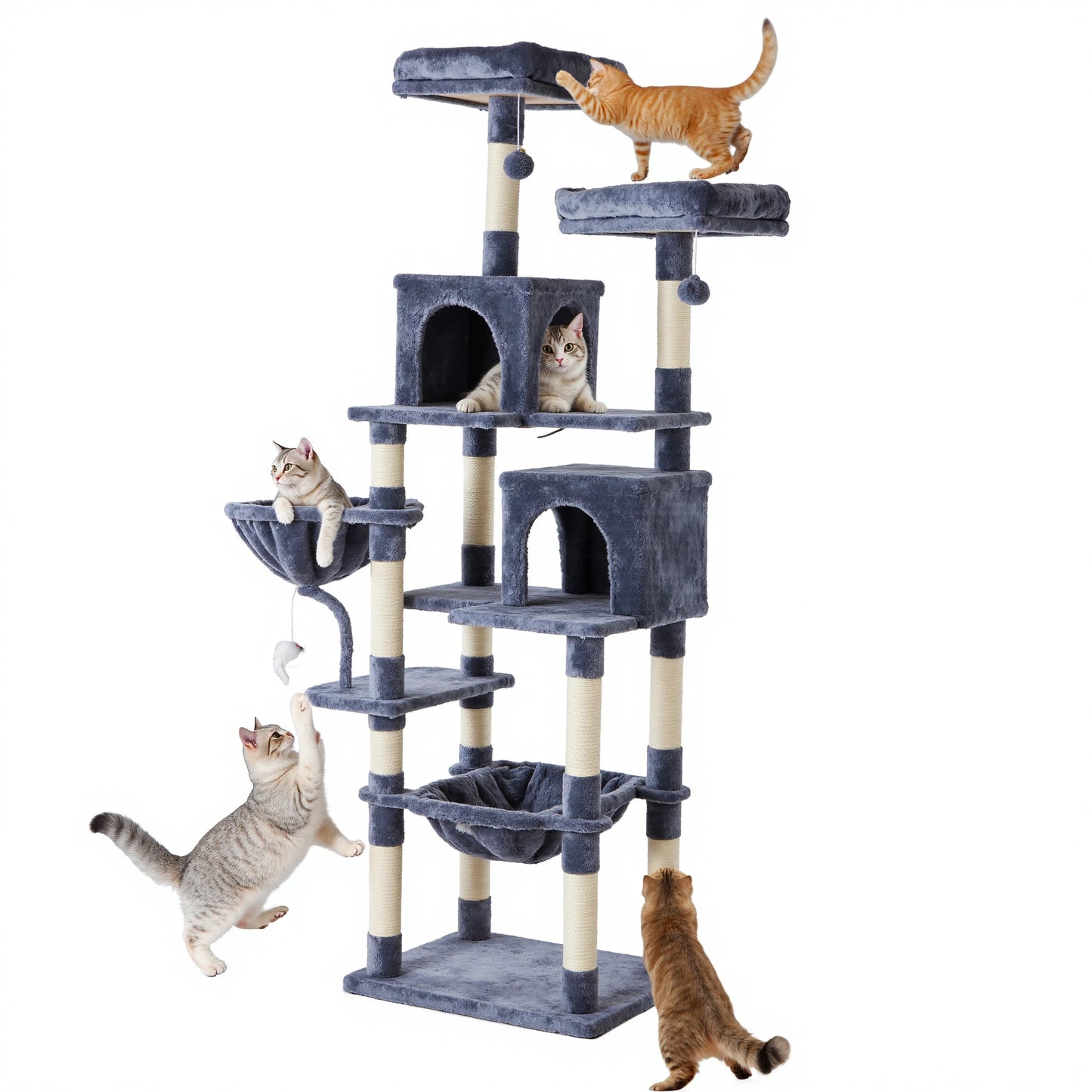 JHK 71In Cat Tree Tall Multi-Cat Climbing Tower for Pet Furniture Natural Sisal Scratching Posts Stable Pet House for Indoor Cat