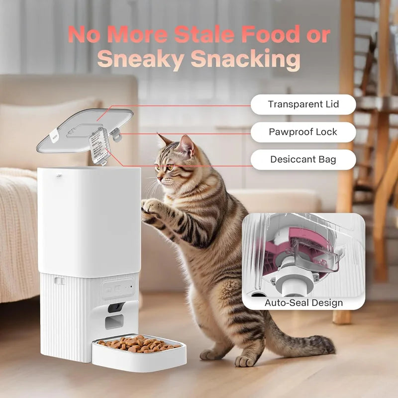 7L Smart Automatic Pet Feeder with HD Camera Double Bowls WiFi Intelligent Cat Dog Food Dispenser with Tuya App Control Remote Monitoring Two-Way Audio Voice Recorder Timer Auto Feeding for Multi Pets