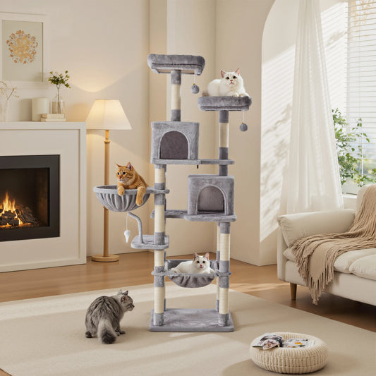JHK 71In Cat Tree Tall Multi-Cat Climbing Tower for Pet Furniture Natural Sisal Scratching Posts Stable Pet House for Indoor Cat