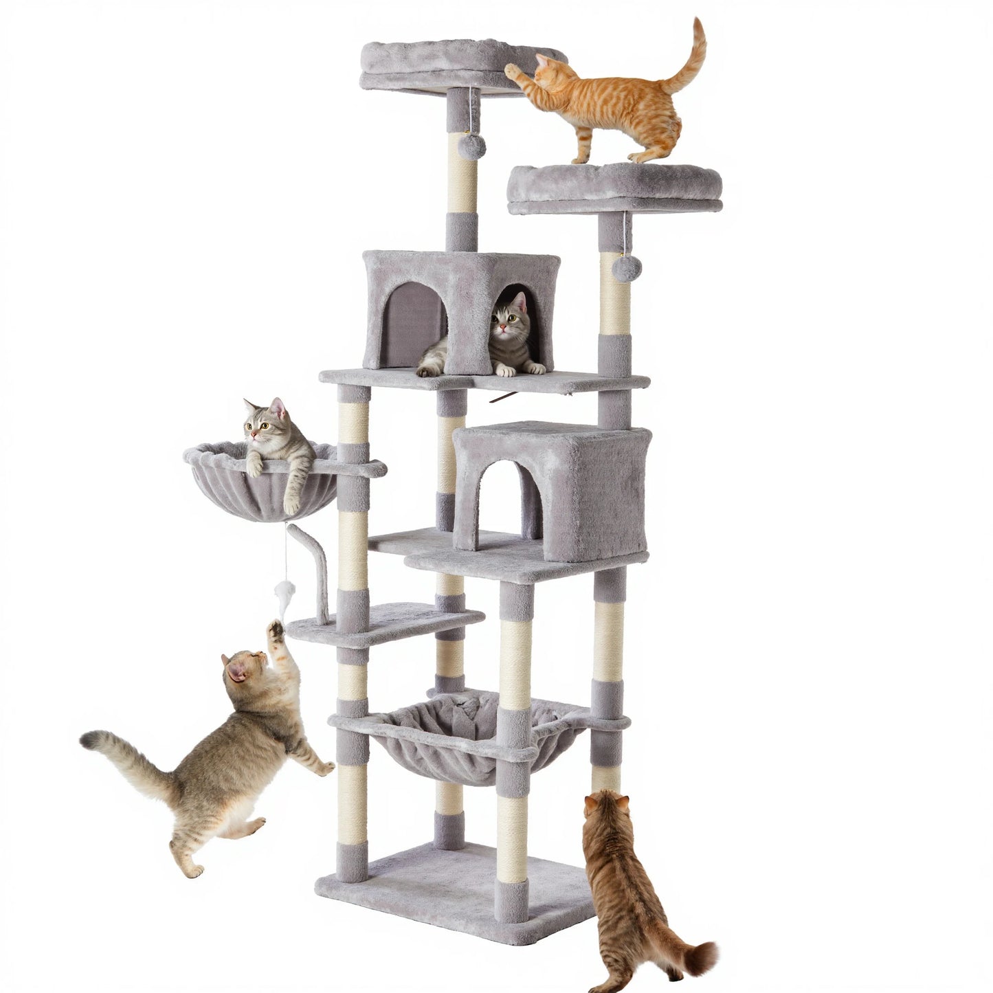 JHK 71In Cat Tree Tall Multi-Cat Climbing Tower for Pet Furniture Natural Sisal Scratching Posts Stable Pet House for Indoor Cat