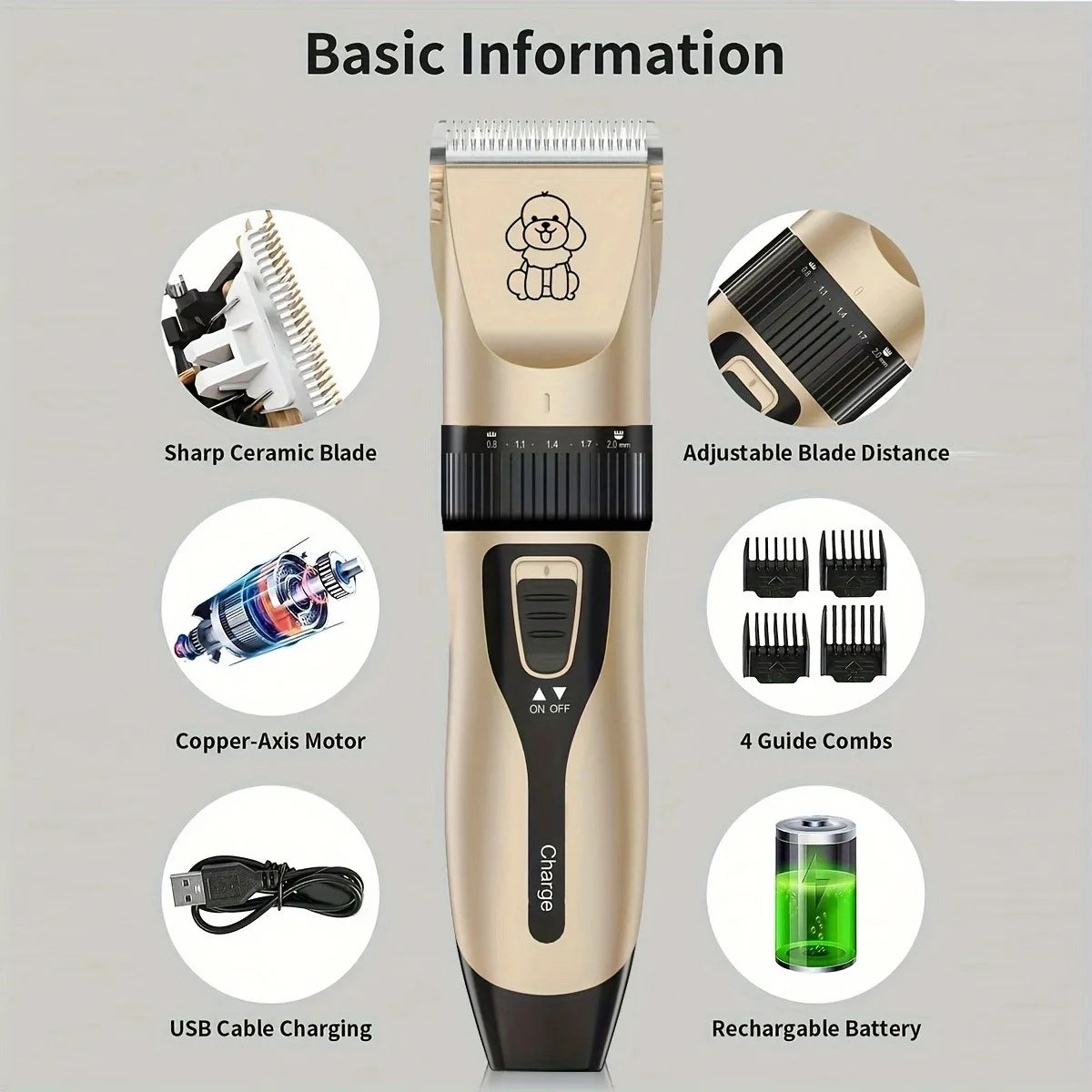 USB Rechargeable Electric Pet Grooming Kit Cordless Trimmer Professional Shaver Tool Set for Dogs & Cats Dog Grooming Essentials